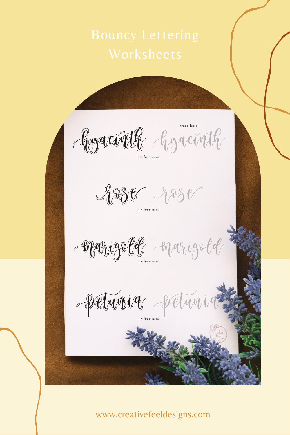 Bouncy Lettering Worksheets Flowers FREE PRINTABLE Modern
